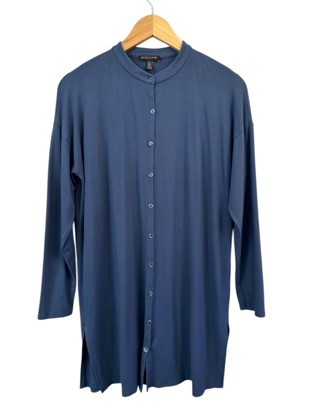 Eileen Fisher Long Length Tunic Top Viscose Spandex Womens PM Lagenlook Boho